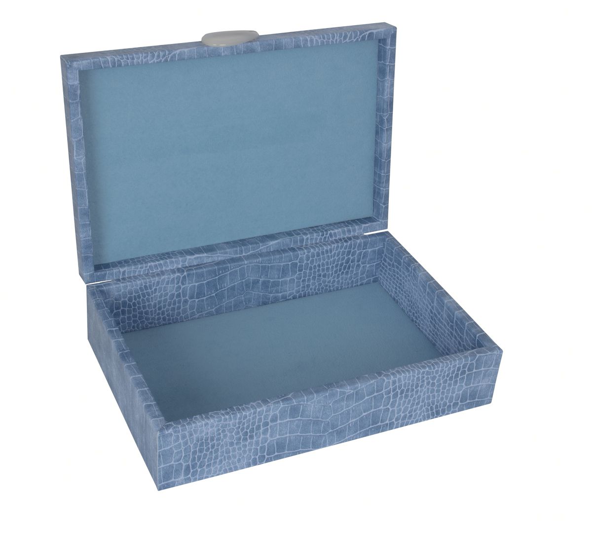 Large Blue Crocodile-Embossed Jewelry Box
