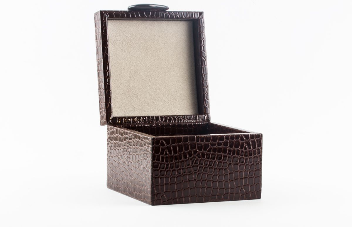 Small Brown Crocodile-Embossed Jewelry Box