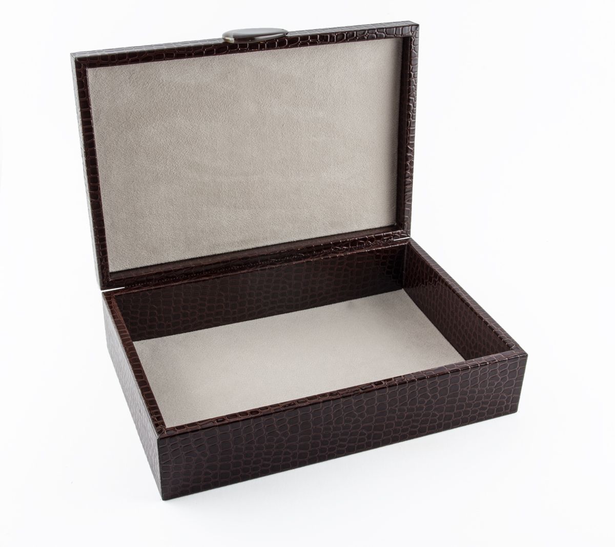 Large Brown Crocodile-Embossed Jewelry Box