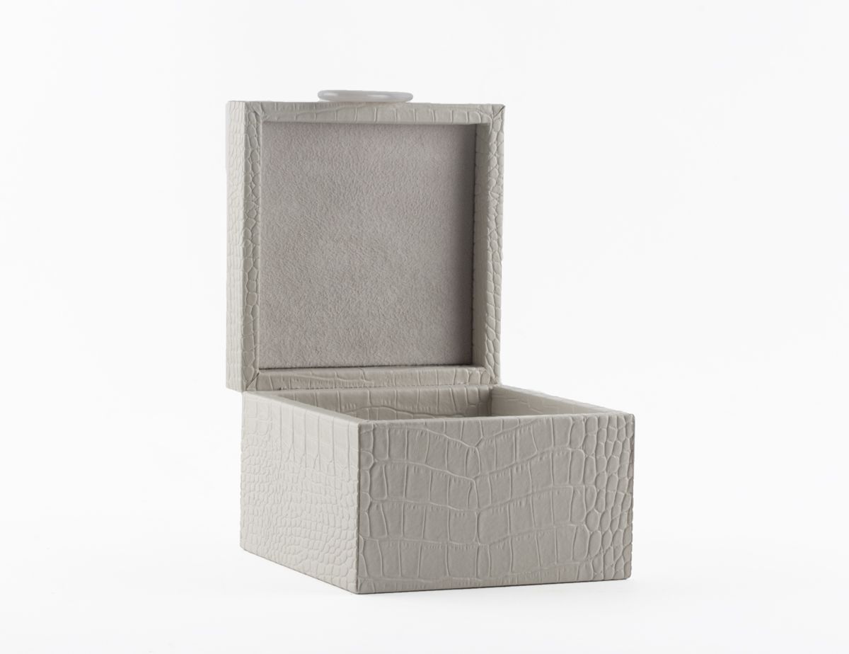 Small White Crocodile-Embossed Jewelry Box