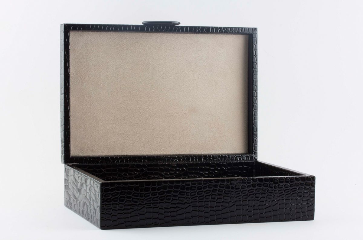 Large Black Crocodile-Embossed Jewelry Box
