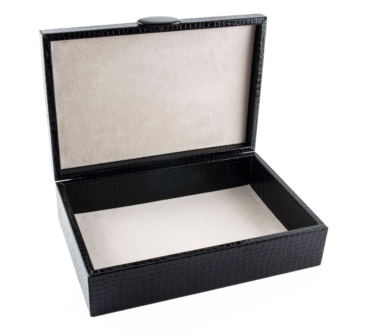 Large Black Crocodile-Embossed Jewelry Box