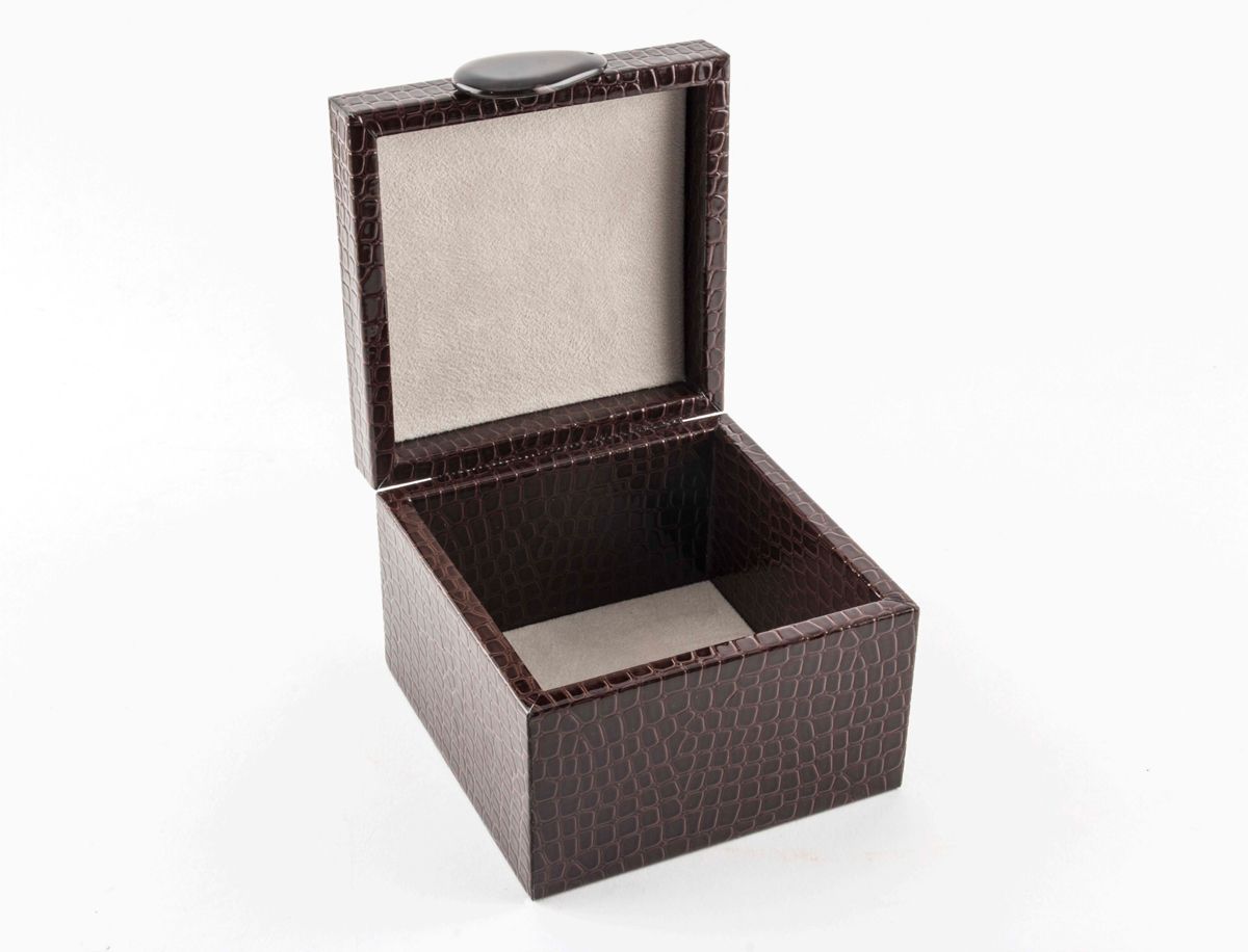 Small Brown Crocodile-Embossed Jewelry Box